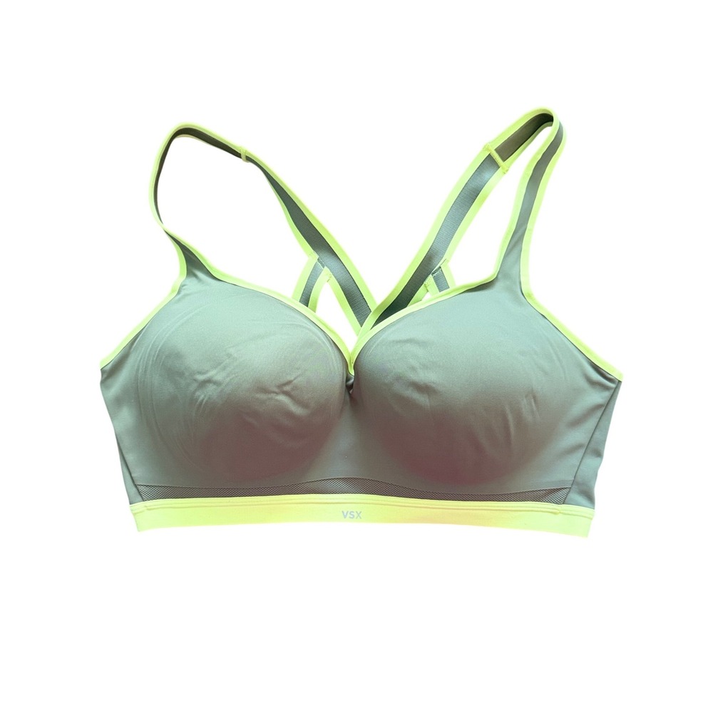 Victoria's Secret VSX Incredible Plunge Sports‎ Bra 38DD Olive Neon Yellow NEW